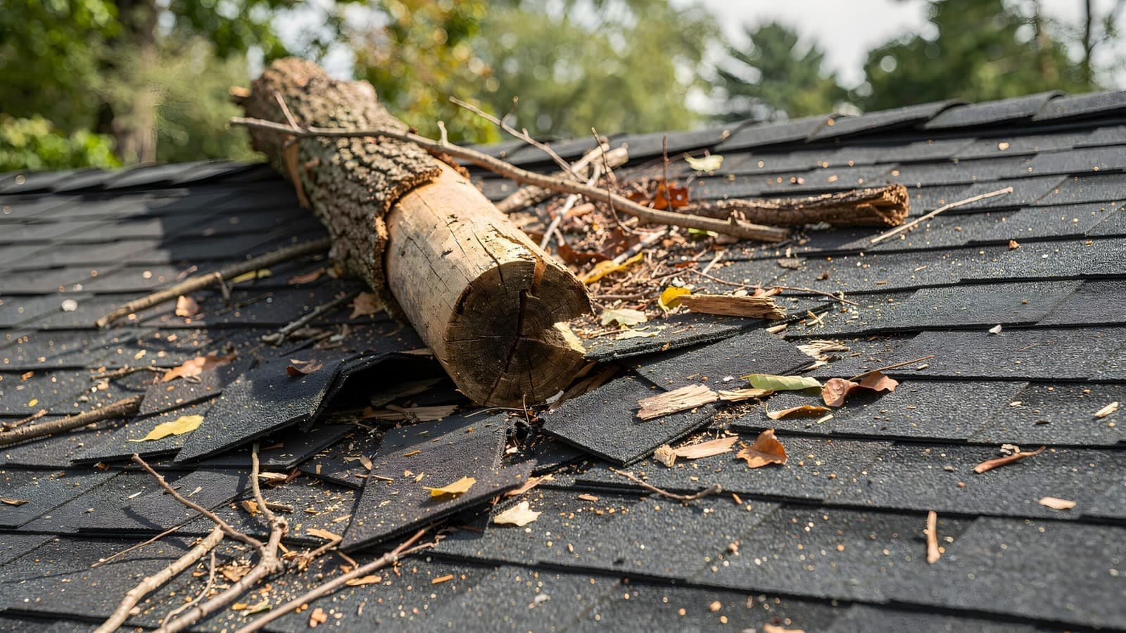 Storm damage roof repair emergency safety concept